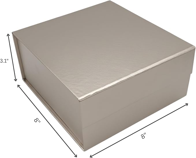 CECOBOX - Gift Boxes with Lids for Presents 8"x8"x3.1" - Matte, Collapsible Magnetic Closure Gift Box - Groomsmen & Bridesmaid Proposal Boxes, Wedding, PR, Birthdays, Holidays (Silver)