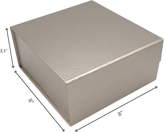 CECOBOX - Gift Boxes with Lids for Presents 8"x8"x3.1" - Matte, Collapsible Magnetic Closure Gift Box - Groomsmen & Bridesmaid Proposal Boxes, Wedding, PR, Birthdays, Holidays (Silver)