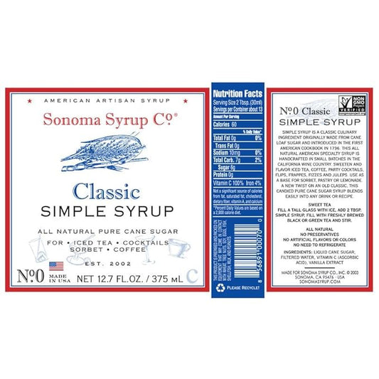 Sonoma Syrup Co. Classic Simple Syrup 12.7 fl oz | for Coffee, Cocktails, and Cooking | Hand Crafted in the USA