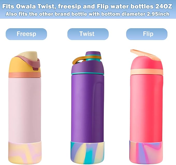 2Pcs Silicone Boot Sleeve for Owala Water Bottle FreeSip Twist and Flip Protective Silicone Bottom Base Bumper for Owala Flask Water Bottle BPA Free, Anti-Slip