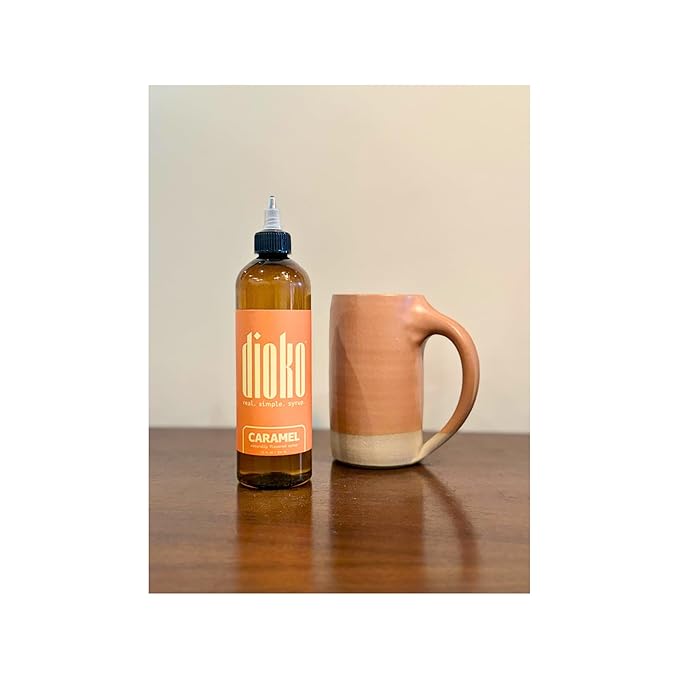 Dioko Simple Syrup, 12 fl. oz Premium Coffee & Dessert Syrup with Easy Pour Spout | No Artificial Dyes or Colors | Perfect for Lattes, Iced Coffee, Cocktails, Pancakes & More (Caramel)