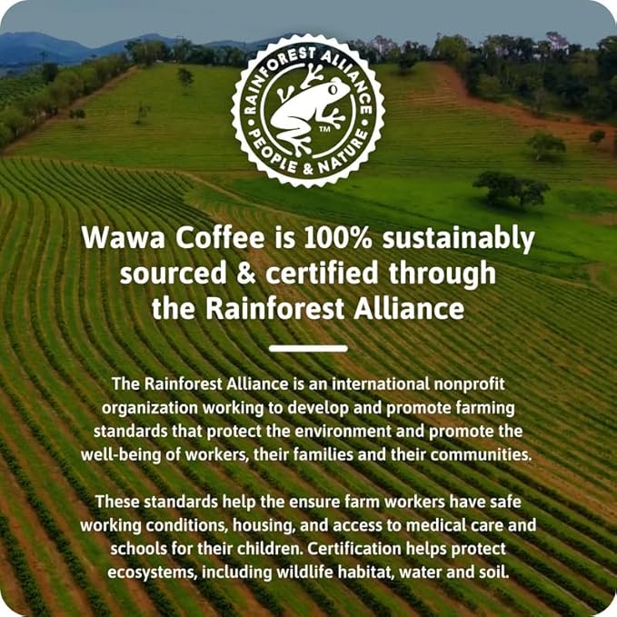 Wawa Ground Coffee Mild Roast, 12 oz Bag, Regular Smooth & Balanced Classic Blend For Hot or Iced Coffee, Slightly Sweet, 100% More Responsibly Sourced from Rainforest Alliance Certified Farms