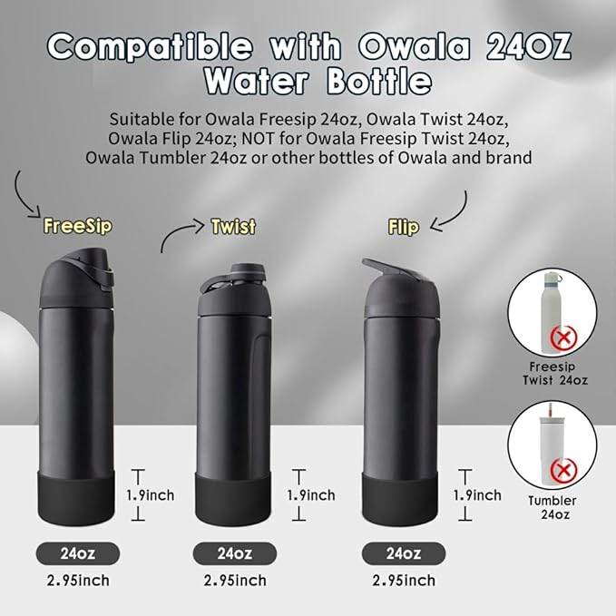 2PCS Silicone Water Bottle Boot, Compatible with Owala 24oz 32oz 40oz, Protective Anti-Scratch & Anti-Dent No Noise Sleeve Cover for FreeSip/Twist/Flip Water Bottles (Very Very Dark, 24oz)