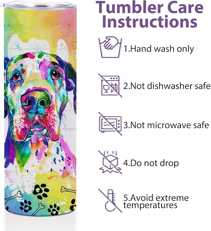 Great Dane Gifts for Women, 20 Oz Straight Skinny Tumblers, Stainless Steel Tumbler, Double Wall Vacuum Travel Mug, Dog Stuff Animal Coffee Cup, Insulated Coffee Mug Thermal Cup for Office, Outdoor