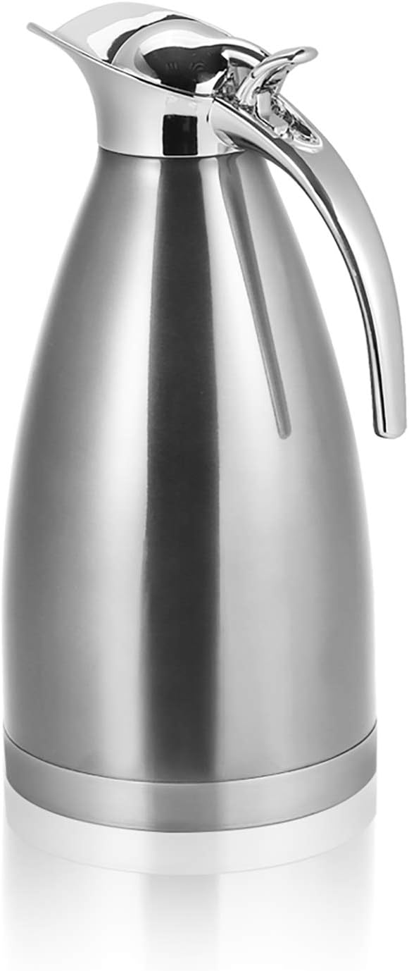 Fdit 1.5L/2L Coffee Tea Pot Stainless Steel Double Wall Vacuum Insulated Pot Jug Hot Water Bottle(Silver 2L)