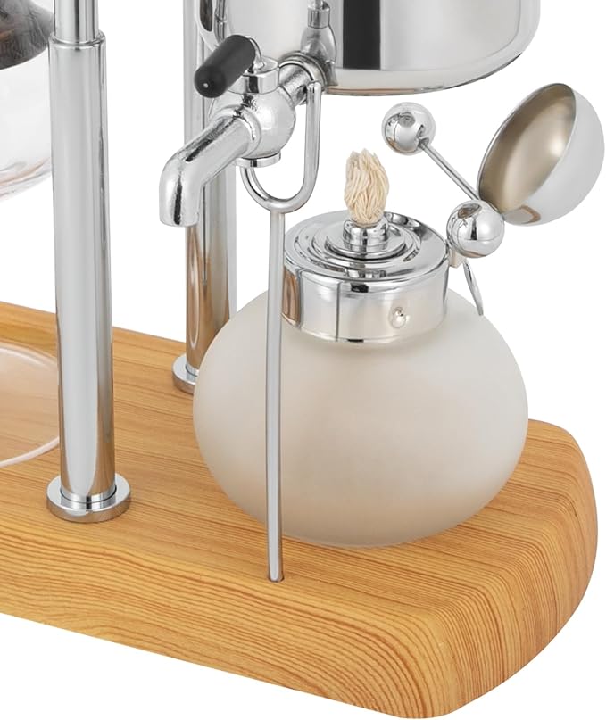 Belgian/Belgium Royal Family Balance Syphon Coffee Maker Siphon Coffee Brewer Unique Gravity Vintage Coffee Maker Elegant Retro Coffee Makers Vacuum Brewing System (400ml/13.53oz) Sliver