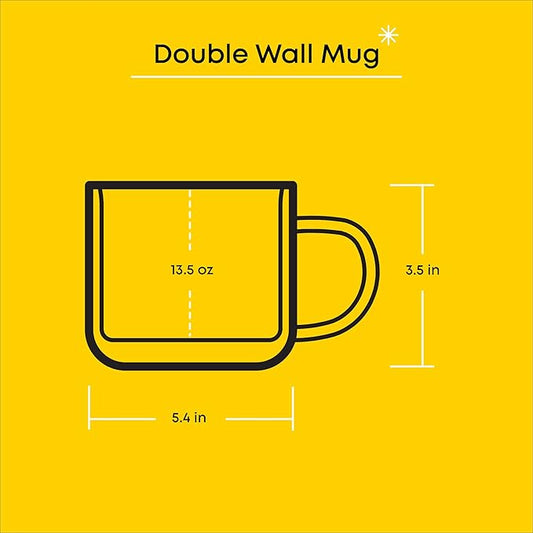 JoyJolt Hello Kitty Double Wall Insulated Coffee Mug ft My Melody, 13.5 oz Glass Cup, Cute Drinking Glassware ideal for Latte, Iced Coffee, or Tea, Kawaii Hello Kitty Merch, Sanrio Accessories