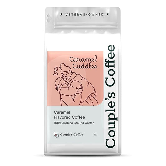 Couple’s Coffee Flavored Ground Coffee | Caramel Flavored Coffee | Gives Back to Military Families | Caramel Cuddles | Made with 100% Arabica Beans | 12oz