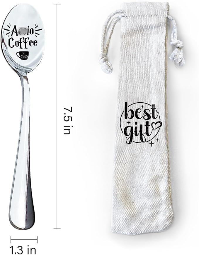 WHING Funny Coffee Spoon Engraved Stainless Steel Spoon, Coffee Magic Spoon for Fans Coffee lovers, Book Lover Bookworm Friends Birthday Graduation Christmas Gifts