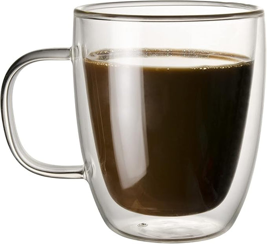 Glass Coffee Mug, Double Wall Insulated Glass Cup 12 Oz Heat-resistant Clear Coffee Mug for Tea Coffee Latte Espresso Cappuccino and Beverage, Set of 1 (Round)