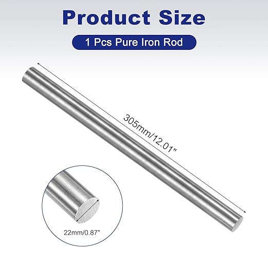 PATIKIL Pure Iron Bar, 0.87" Diameter 12.01" Length Iron String Rod Steel Stick DIY Craft Supplies for Crafting Science Lab Testing