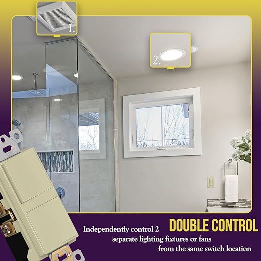 ENERLITES Double Paddle Rocker Decorator Switch, Gloss Finish, Ground Terminal, Clamp-Type Wiring, Copper Wires Only, Single Pole, Residential/Commercial Grade, 15A 120-277VAC, 62834-I, Ivory