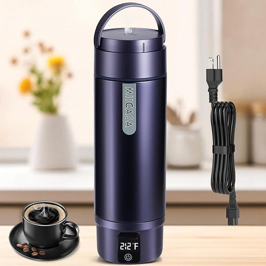 Vacuum-Insulated Portable Electric Kettle,Miicasa Stainless Steel Tumbler Small Electric Kettel,Travel Water Boiler with 6 Temperature and Auto Shut-Off Boil Dry,16oz