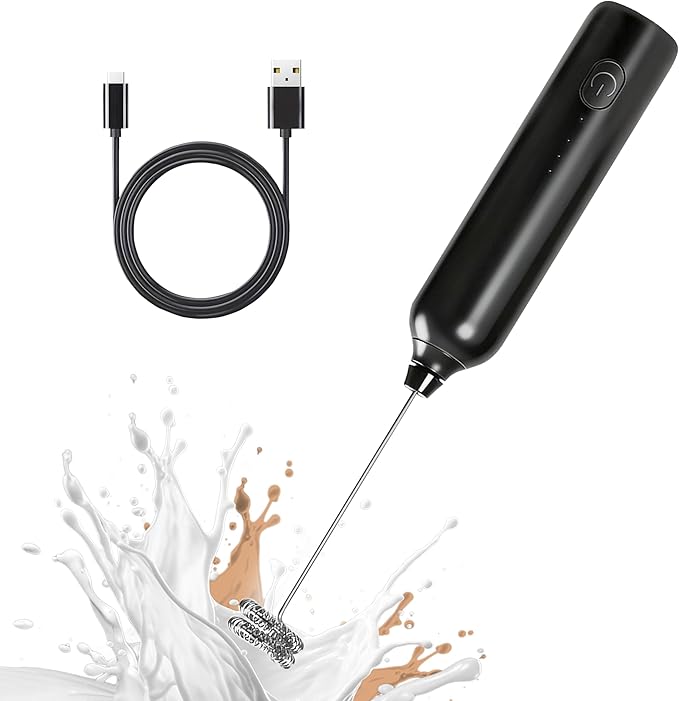 Milk Frother Rechargeable Handheld Electric Whisk Coffee Frother 3 Speed Adjustable Foam Maker Blender for Coffee Matcha Latte Cappuccino Hot Chocolate Kitchen Gifts (Black)