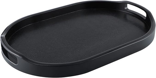 MDLUU Plastic Serving Tray, 17.1 Inch Long Ottoman Tray with Cutout Handles, Oval Butler Tray for Breakfast in Bed, Coffee Table Decor, Party