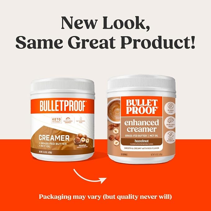 Bulletproof Hazelnut Creamer, 14.8 Ounces, Keto Coffee Creamer with MCT Oil and Grass-Fed Butter