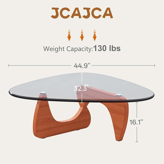 Coffee Table for Living Room Mid Century Modern Center Small Table with Glass Top and Wood, Walnut Transparent