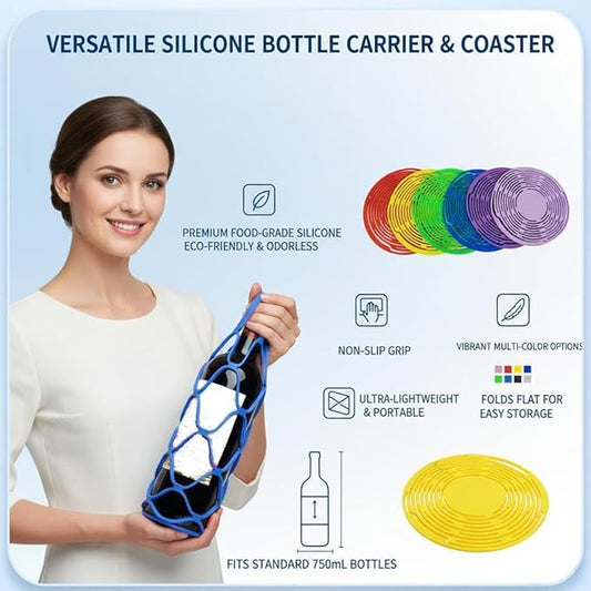 Multifunctional Mesh Coaster,Multifunctional Mesh Cup Coaster,Multi-Use Silicone Storage Bag&Organizer,Wine Holder Handheld Bottle Mesh Coaster Silicone Mat Mesh Design (Gray)