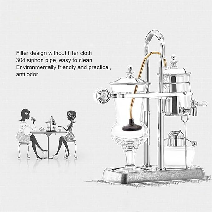 Siphon Coffee Maker, 3-5 Cups Detachable Siphon Coffee Brewer, 304 Stainless Steel Mesh and High Borosilicate Heat-Resistant Glass, Double Ridged Fulcrum with Tee Handle for Coffee, Tea