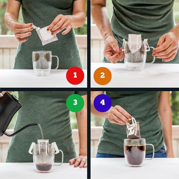 Tribo Coffee Single-Serve Portable Pour Over Drip Coffee - Papua New Guinea - 10 Servings (Medium-Dark Roast)