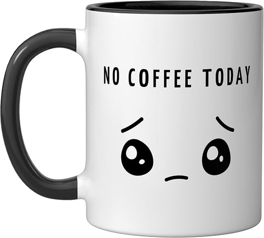 No Coffee Today - Minimalist Sad Face Caffeine Lover Ceramic Mug, Black/White