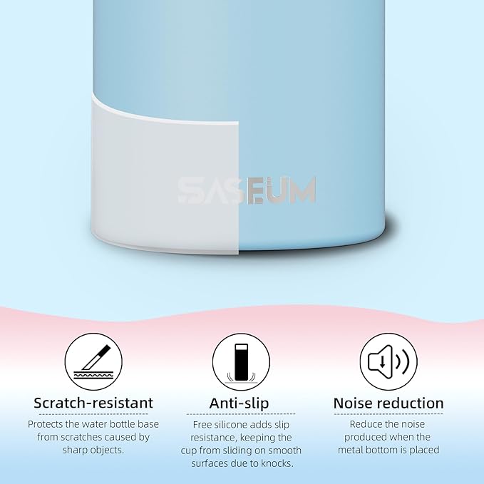 SASEUM Sport Water Bottle 32oz Stainless Steel Double Wall Vacuum Thermal Mug with Leak Proof Spout Lids, Wide Mouth Metal Insulated Water Jug for Gym and Travel（Blue Pink）