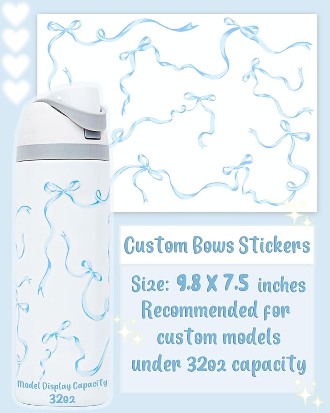 Bows Stickers for Custom Owala Accessories - Cute Tumbler Decals, Fits 32oz Urban Outfitters Owala Bottles, Bubble Bliss Bow (Blue, 32oz)