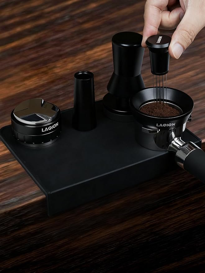 LAOION Espresso Tamping Mat, 8 * 6 Inch Black Silicone Coffee Tamper Mat, Waterproof and Heat Resistant Espresso Tamping Station For Countertop, Espresso Machine Accessories For Baristas