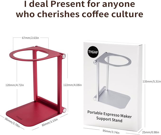 Pour Over Coffee Maker Stand,Foldable Portable Electric Espresso Machine Stand,Holder for Coffee Grinder,Universal Dripper,V60 Dripper,Travel Coffee Maker, Press Round&Red