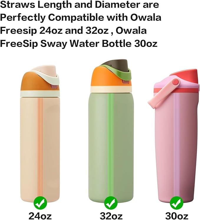 Straws Replacement Compatible with Owala Freepsip 24oz,32oz Water Bottle,Replacement Parts For Owala Free Sip Sway 30 oz,Include 6 BPA-FREE Straws and 1 Cleaning Brush