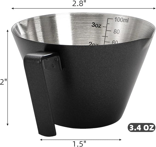 4 Pack Stainless Steel Espresso Measuring Cup, 3.4OZ/100ML Double Spout Espresso Shot Cups with Handle and Dual Scale, Small Coffee Pouring Cup, Coffee Accessories Sauce Cup, Dishwasher Safe