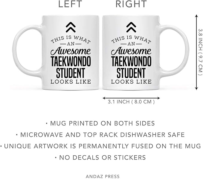 Andaz Press 11oz. Ceramic Coffee Tea Mug Thank You Gift, This is What an Awesome Taekwondo Student Looks Like, 1-Pack, Birthday Christmas Gift Ideas Coworker Him Her, Includes Gift Box