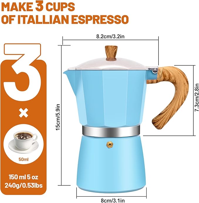 DITOSH 3 Cup Aluminum Espresso Stovetop Moka Pot Express Coffee Maker Percolator Italian Classic Mocha Coffee Machine for Italian and Cuban Cafe Brewing for Home & Camping 150ml 5oz