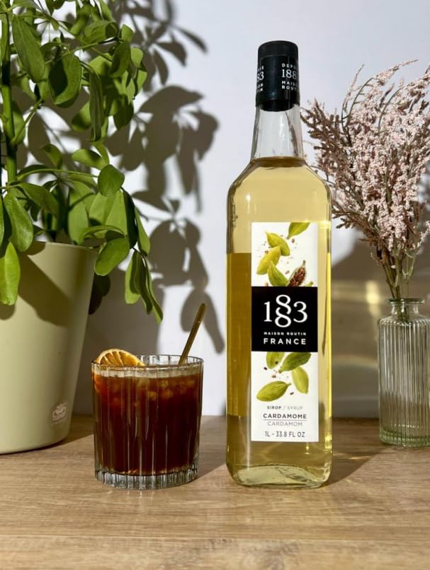 1883 Cardamom Syrup for Drinks, Made in France, 1 Liter Glass Bottle