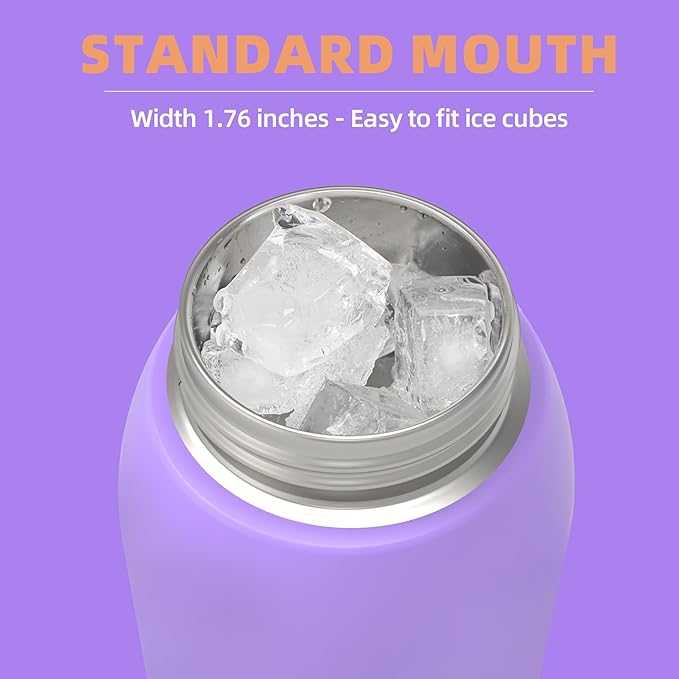 koodee 24oz Free-sip Insulated Stainless Steel Water Bottles with Soft Straw,Quick Flip GO Bounce cup Thermo-flask,Pop & Fill Double-Wall Vacuum Bottle,for Sports & Travel,BPA-Free (Peach Lavender)