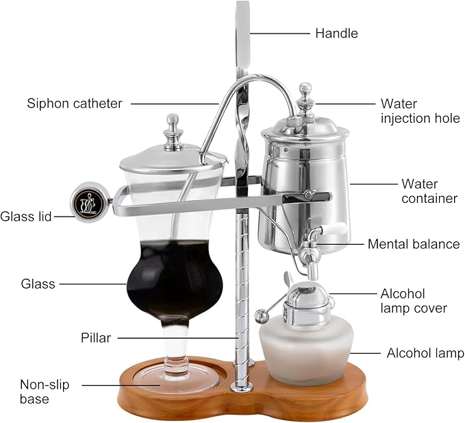 Vintage Siphon/Syphon Coffee Maker Belgian Belgium Coffee Brewer Tea Maker 400ml/ 15oz - Silver