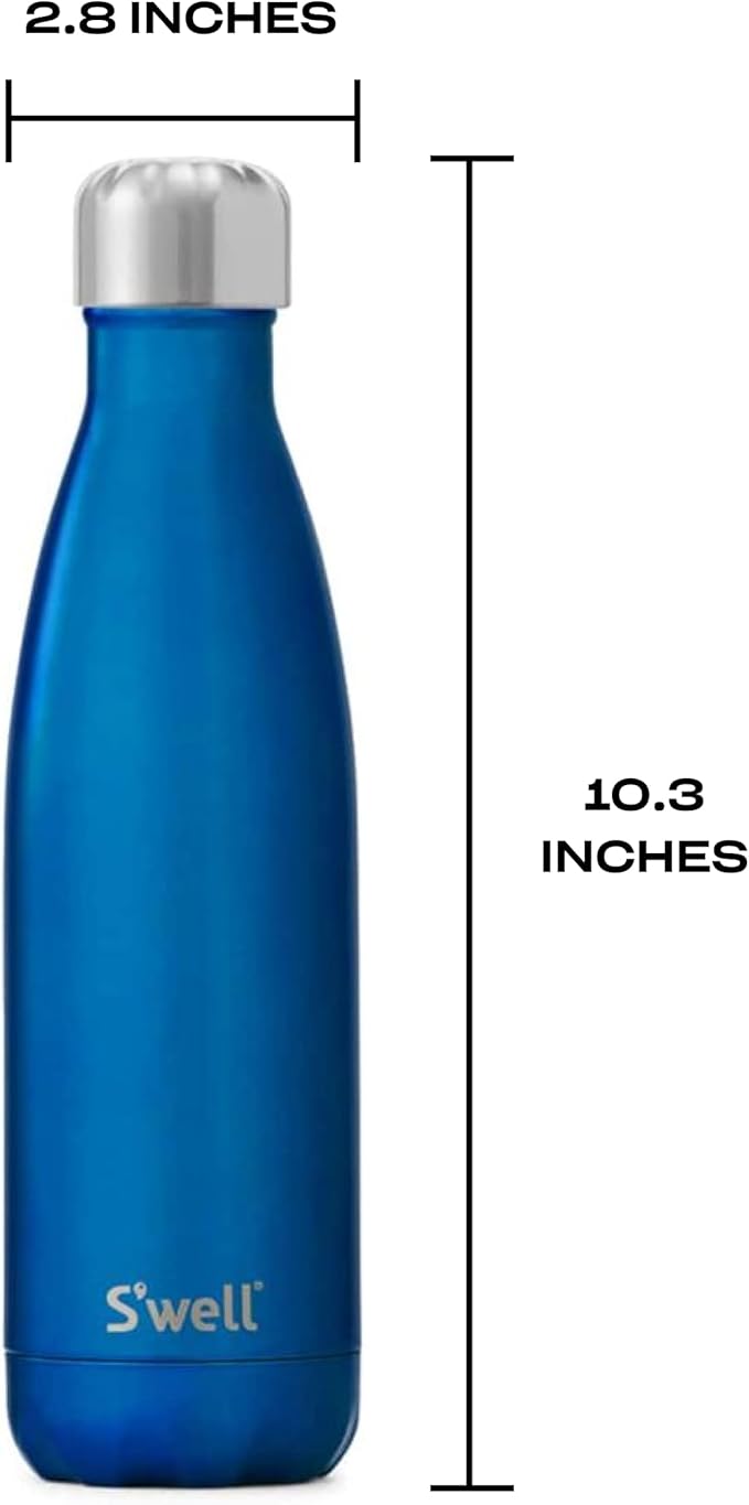 S'well Stainless Steel Water Bottle, 17oz, Ocean Blue, Triple Layered Vacuum Insulated Containers Keeps Drinks Cold for 36 Hours and Hot for 18, BPA Free, Perfect for On the Go