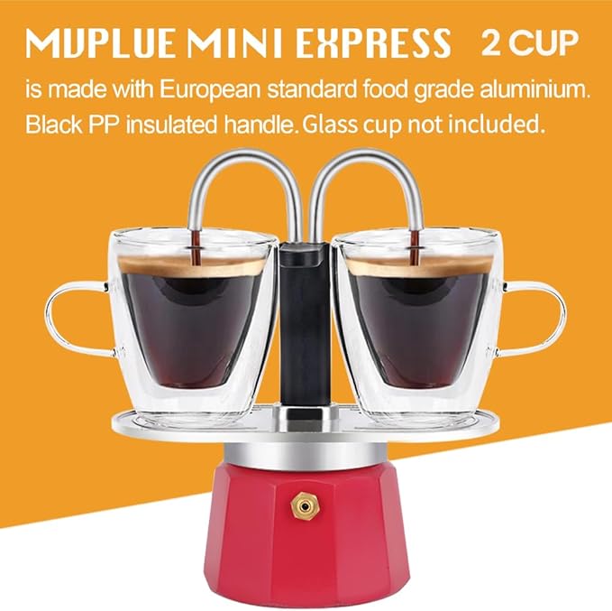MVPLUE-Mini Express Double Tube Moka Pot Aluminum Viva Magenta,Share fresh delicious coffee with a friend