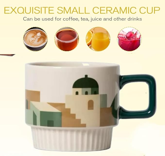 LOWYEPAULHO Ceramic Espresso Cups,Coffee Mugs with Handle, Ceramic Mug Set, Coffee Mug Set, Coffee Cups Set, CeramicCoffee Mugs, Set of 2, Night of the Desert