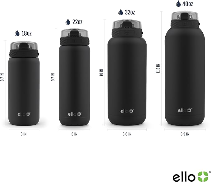 Ello Cooper 22oz Stainless Steel Water Bottle Vacuum Insulated with Straw and Carry Handle, Leak Proof Locking Lid with Soft Silicone Spout, Fits Car Cupholder, Dishwasher Safe, Figgy Pudding