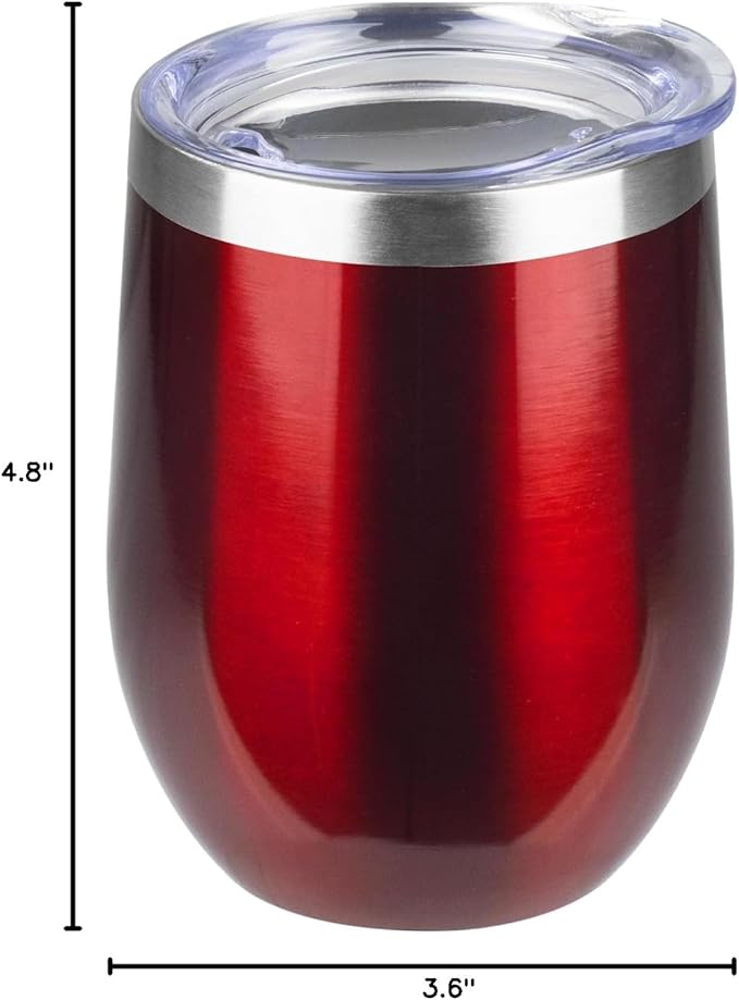 StarSpeed 12oz Wine Tumbler with lid, Stainless Steel Travel Mugs Stemless Double Wall Insulated Coffee Cup, Insulated Wine Glasses Travel Tumbler for Cold & Hot Drinks(Transparent Red, 1)