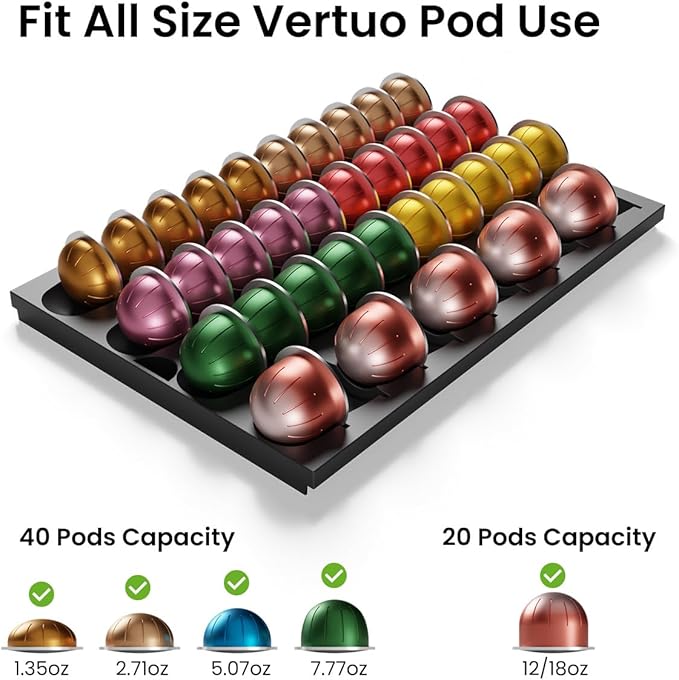 Coffee Pod Drawer Insert Compatible with Nespresso Vertuo，40 Capsules Storage Holder Tray for Counter Drawer in Home Kitchen Office
