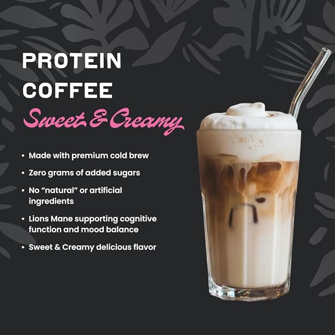 Laird Superfood Protein Coffee Powder - Sweet & Creamy Whey Protein, Instant Coffee Mix with Lion’s Mane - 10G Protein, 140mg Caffeine, 0g Sugar