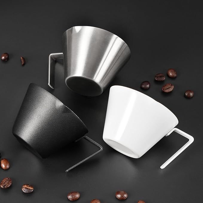 YARRAMATE 10 Pcs Stainless Steel Espresso Cups with Handle, Double Spout Metal Measuring Cup with Dual Scale, Espresso Shot cup with V-Shaped Mouth, 3.4OZ/100ML(Silver)