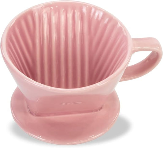 Pour Over Ceramic - Coffee Dripper Ceramic Coffee Maker with 3 Holes Flat Bottom, Porcelain Slow Filter Cone for Travel, Camping, Office, Home, Coffee Maker Brew, Pink