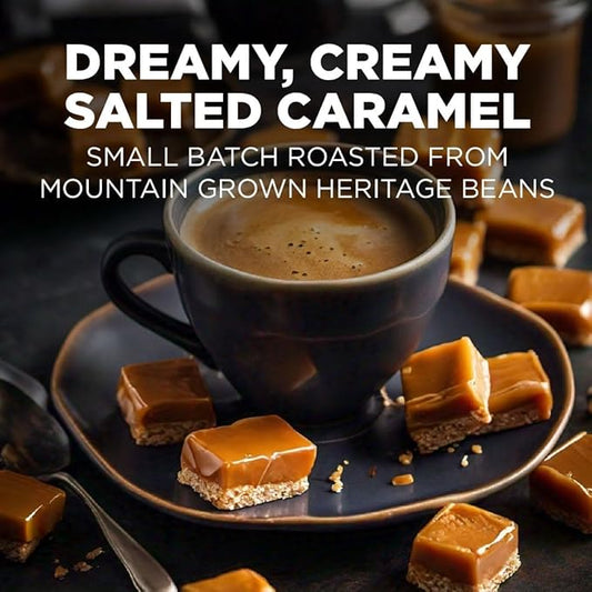 Maud's Salted Caramel Flavored Coffee Pods, 50ct, Medium Roast Flavored Coffee in Recyclable Single Serve Pods – 100% Arabica Beans, Compatible with Keurig K Cups Maker