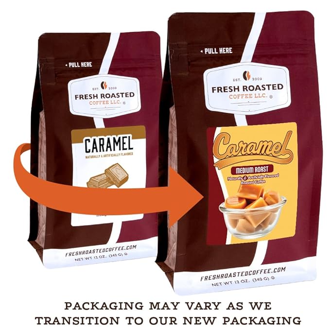 Fresh Roasted Coffee, Caramel Flavored Coffee, 12 oz, Medium Roast, Kosher, Ground