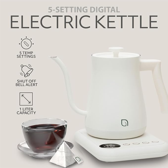 WILLOW ECO SERIES Gooseneck Electric Kettle with 5 Temperature Presets and Keep Warm Feature, 1L Pour Over Kettle for Coffee & Tea, 1200W Quick Heating with 100% Stainless Steel Interior Water Heater