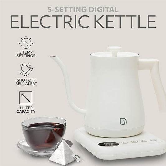 WILLOW ECO SERIES Gooseneck Electric Kettle with 5 Temperature Presets and Keep Warm Feature, 1L Pour Over Kettle for Coffee & Tea, 1200W Quick Heating with 100% Stainless Steel Interior Water Heater