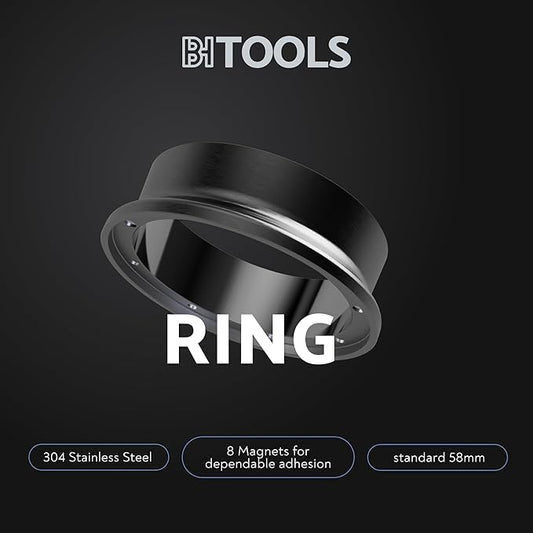Barista Hustle Steel Ring, Magnetic Espresso Dosing Funnel, Fits 58mm Standard Espresso Baskets, 304 Stainless Steel with Brushed Exterior and Mirror Finish Interior, Enhanced with Neodymium Magnets